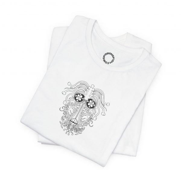Ornate Line Art Mask Tee — Intricate Tribal Face Graphic T-Shirt